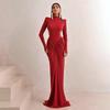 European Summer 2025 Women's High Neck Slim Sexy Backless Solid Color Long Dress