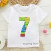 Cute Funny T-Shirt For Boys Building Blocks Birthday Digital Print Tshirt Custom Name Kids Clothes White Tshirt Tops