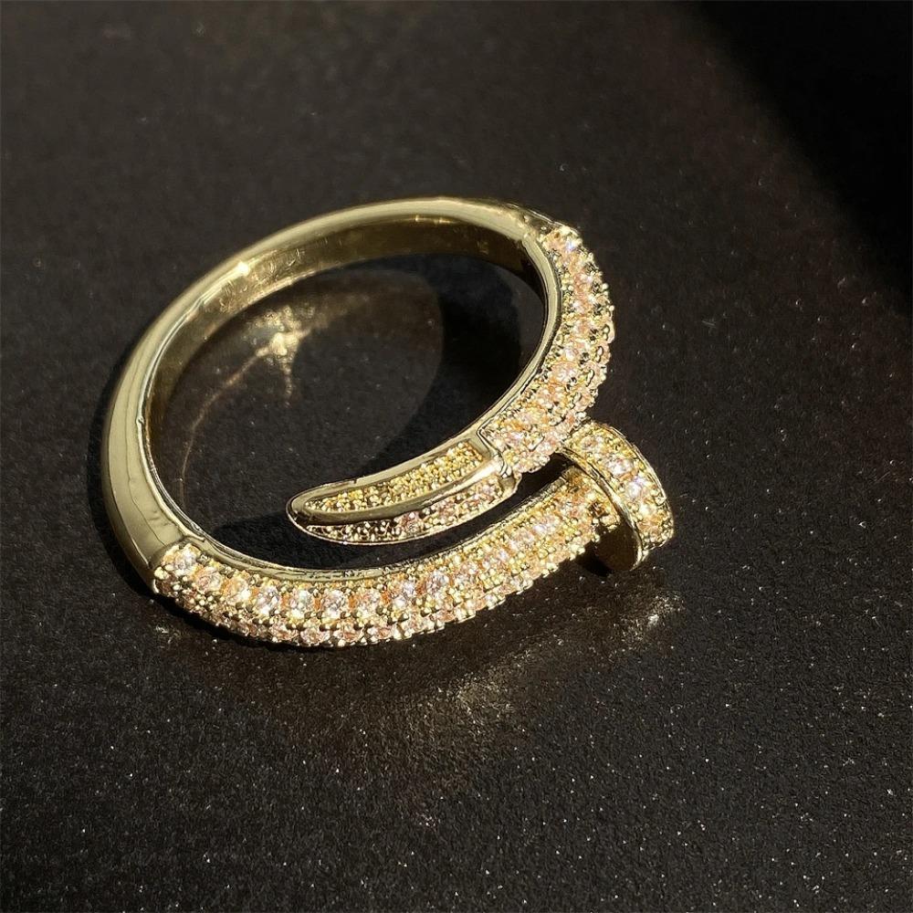 1PC 14K Echtvergoldung AAA Zirkon Einfacher offener Nagelring in Schlangenform Eleganter Damenring für den Alltag Partyschmuck
