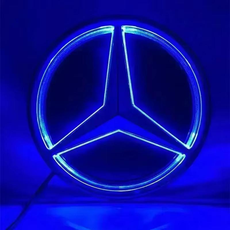 ZPU1  Car Front Grille Logo Light Mirror LED Badge Badge Luminous Decorative Light for Mercedes Benz W213 E-Class Key Ring