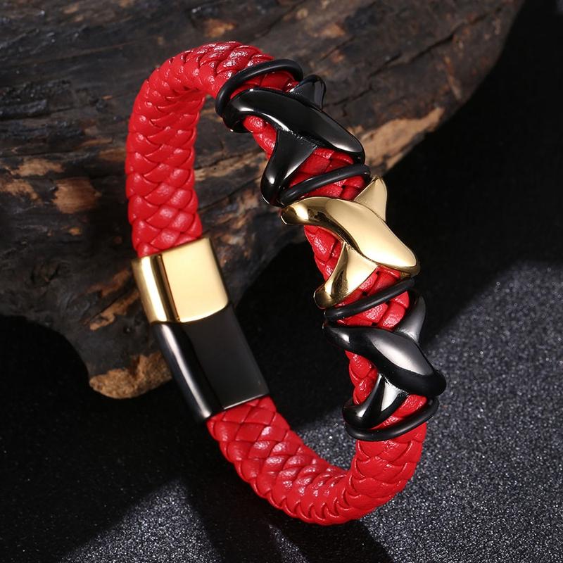 Personality Fashion Punk Metal Jewelry Braided Leather Bracelet For Men Charm Rock Party Biker Jewelry Gift BB1327