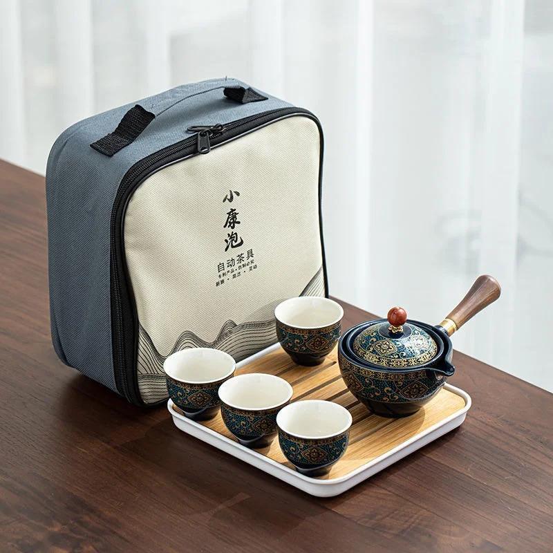 Cafetera Giratoria 360° Set Portátil de Vajilla de Té Taza de Té de Cerámica Tetera Infusor para Té Puer Chino Gongfu Vajilla de Exterior