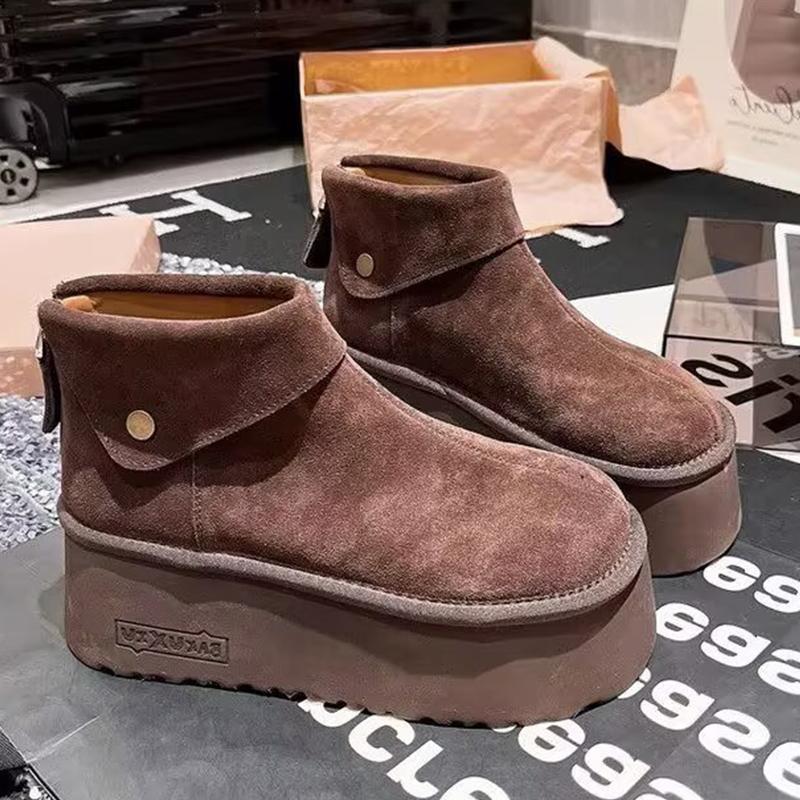 Suede Platform Women Snow Ankle Boots Designer Short Plush Mid Heels Shoes New Brand 2025 Trend Warm Cozy Winter Botas De Mujer