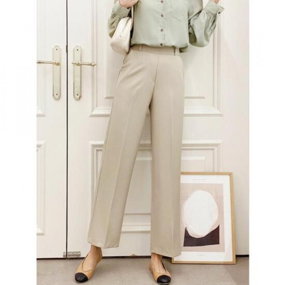 New Arrivals Open Run Stylish Banding Slacks Black Stretch Fit