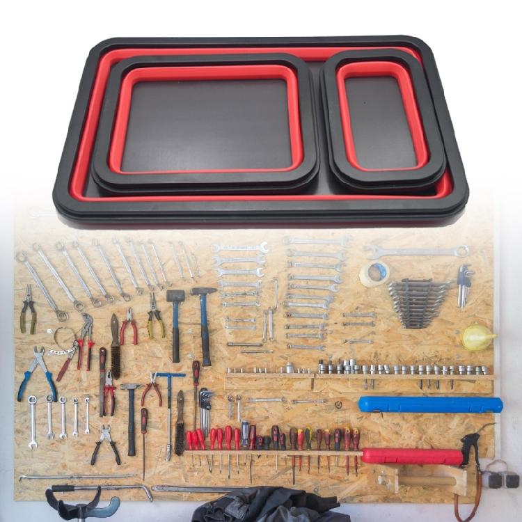 3 Pack Silicone Magnetic Parts Trays, Foldable Metal Component Storage Space Saving Organizer for Efficient Workstations