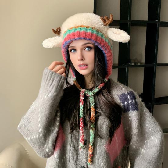 Christmas Antler Hat Handbag 2-in-1 Reindeer Hat Festive Elk Antler Decoration Stretchy Soft Warm