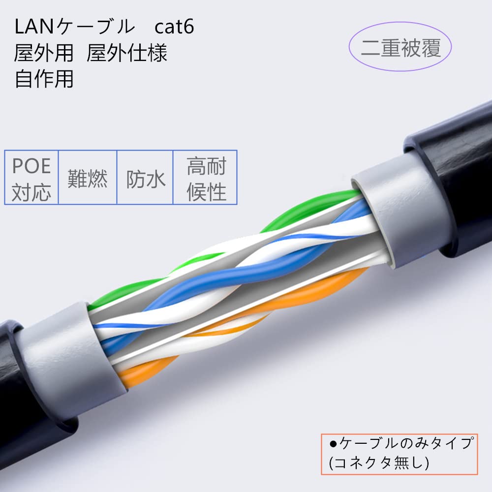100M CAT6 Outdoor High Durability LAN Cable for Outdoor Homemade Category 6 PE Double Covered with Dedicated Pin Outdoor Specification PoE Compatible