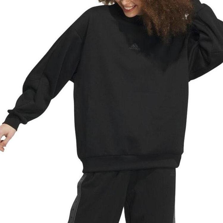 adidas Solid Color Loose Fit Crew Neck Pullover Long Sleeve Sweatshirt Women Tops Black IK9888
