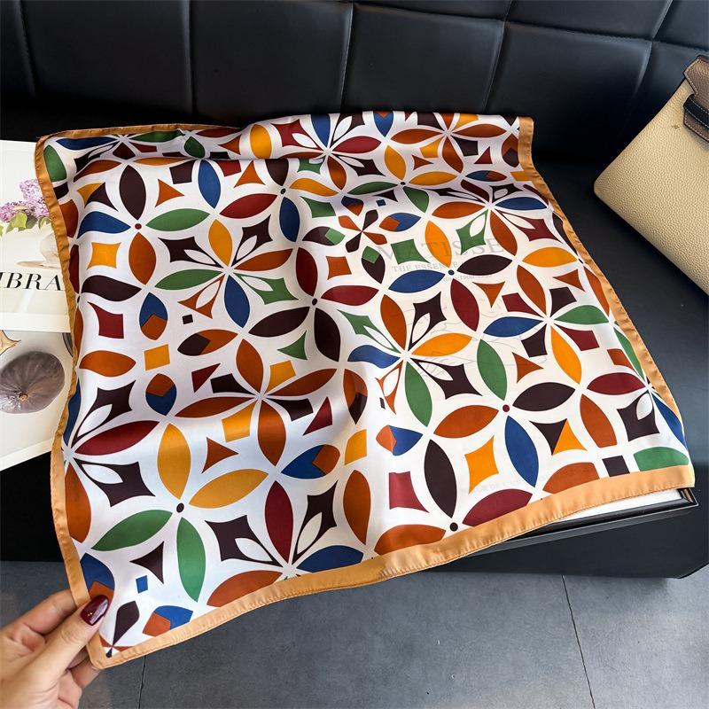 Women S Geometric Printed Silk Like Square Scarf For Summer