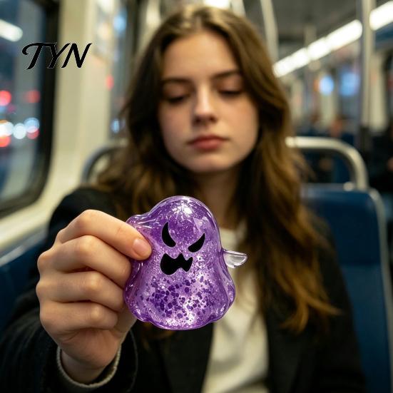 Clear Ghost Toy Halloween Stress Relief Toy, Spooky Glitter Squeeze Soft TPR Fidget Sensory for Focus and Relaxation Elastic Squeezing