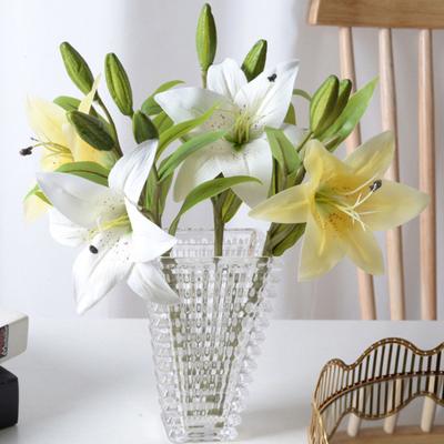 Artificial Lily Branch with Stem Green Leaves Home Wedding Party Faux Flower Floral Arrangement Indoor Outdoor Garden Decoration Photo Props
