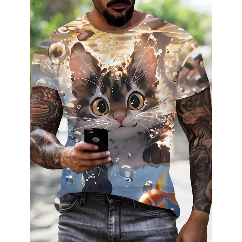 Camisetas Divertidas para Hombre Tops Estampados 3D de Gato Lindo Camisetas de Manga Corta para Hombre Mujer Camiseta Oversize Streetwear Ropa Casual Simple para Hombre