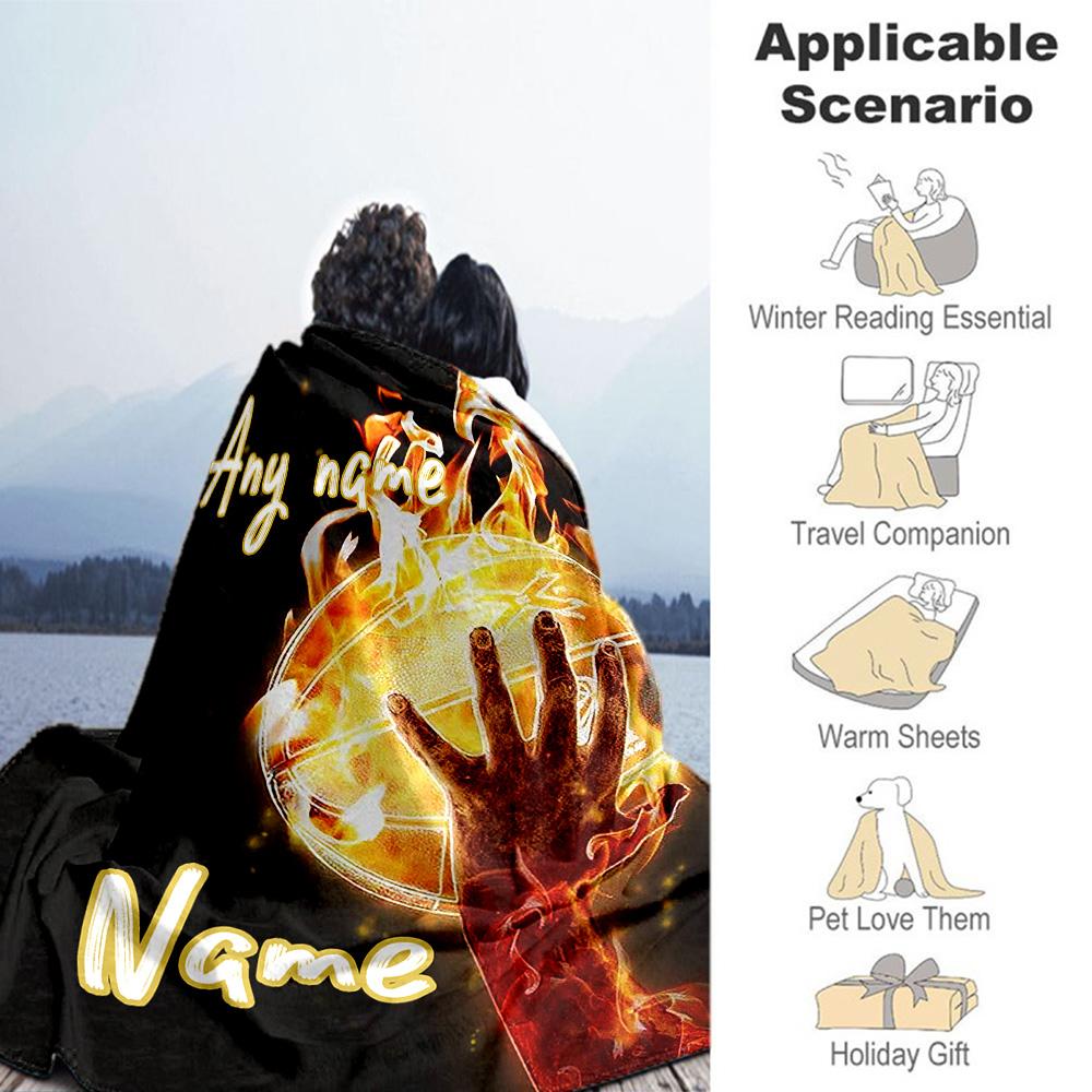 Flame Basketball Personalized Name Blanket Throw Personalized Blanket Ultra-Soft Versatile for Chair Nap Couch Bed for All Occasions