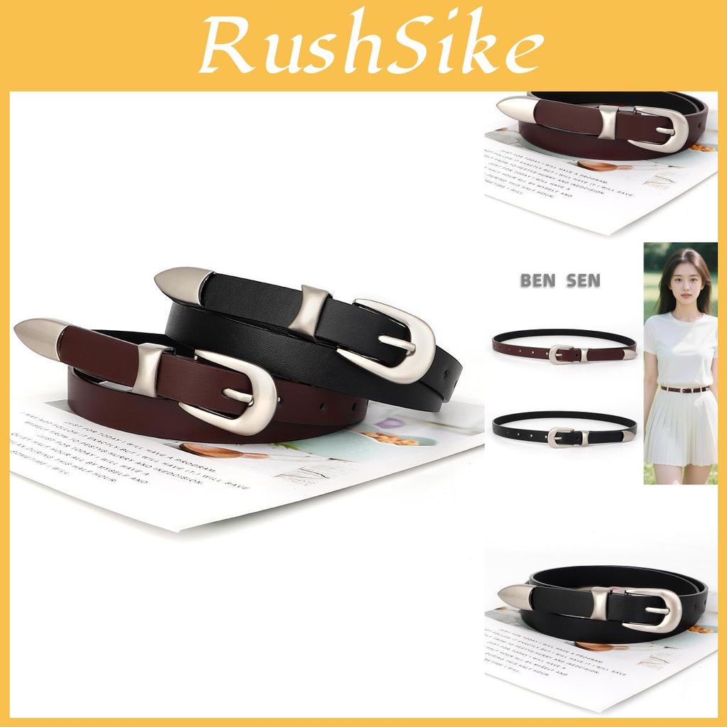 Simple Solid Color Silver Buckle Women Slim Waist Belt Versatile For Daily Use