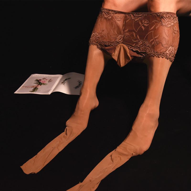 912-Needle Men's Oily Shiny Transparent Pantyhose - Sexy One-Piece Large Size Stockings