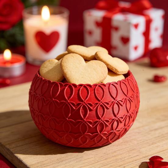 Valentine's Day Heart Pattern Bowl 3D Printed Multi-purpose Candy Goodies Treats Sweets Storage Container Holiday Party Decoration Romantic Gift