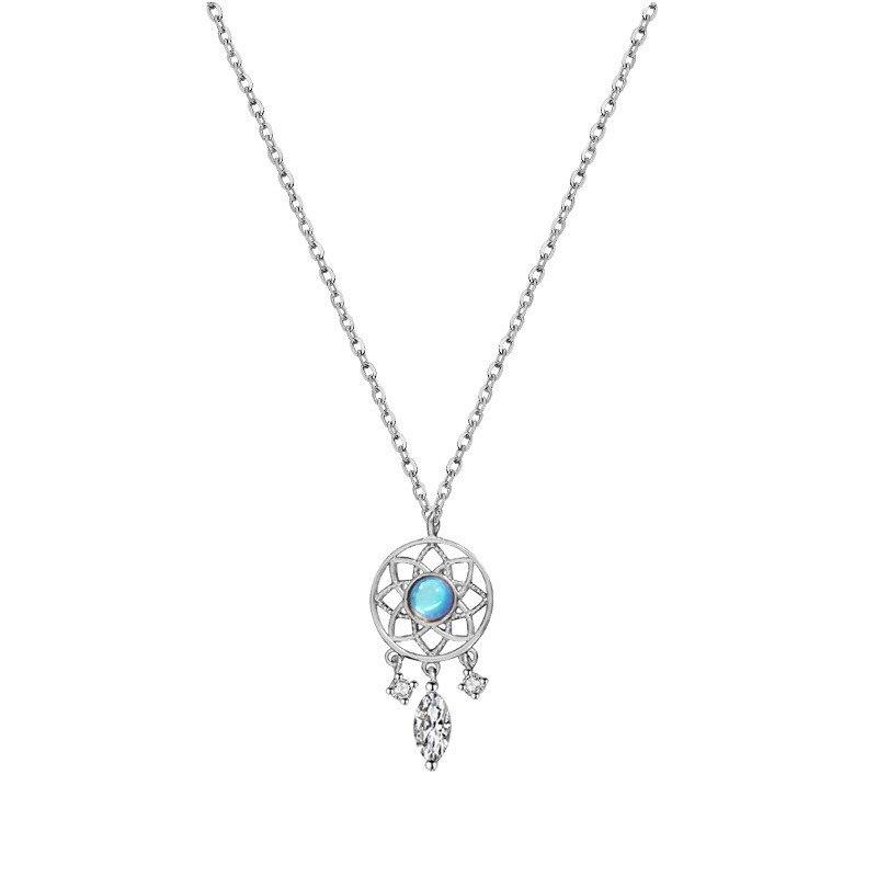 Moonlight Stone Dream Catching Net Water Drop Pendant Necklace For Women Exquisite Hollow Out Jewelry Gift YSL