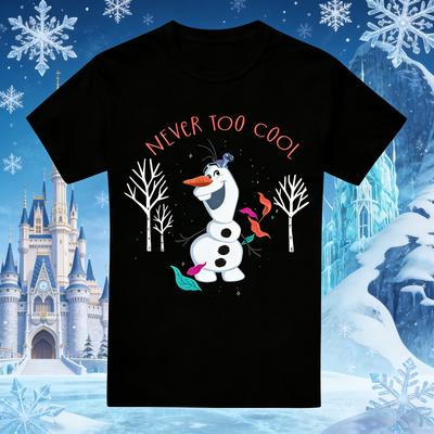25/26 Summer Disney Frozen Olaf Never Too Cool T-Shirt Pure Cotton Men's Women's Same Style Leisure T-shirt Parent-child Outfit