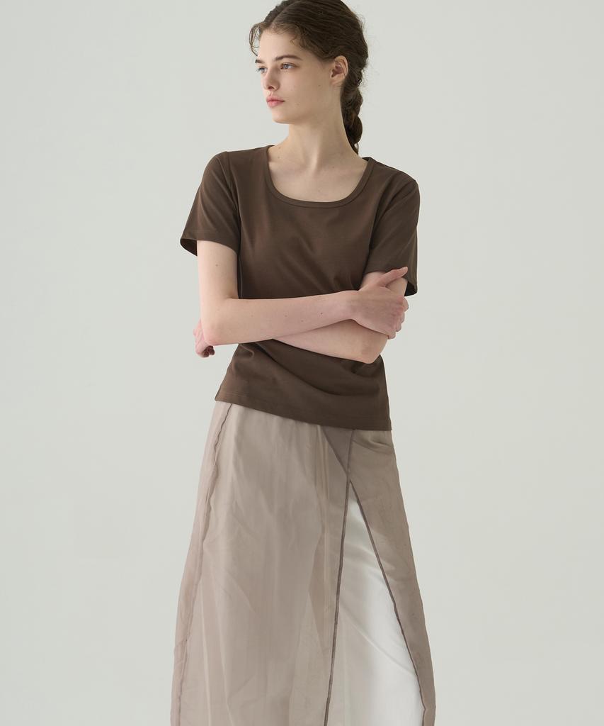 Deuloupisumeon Supima Silket U-Neck Short Sleeve T-Shirt [Beige]