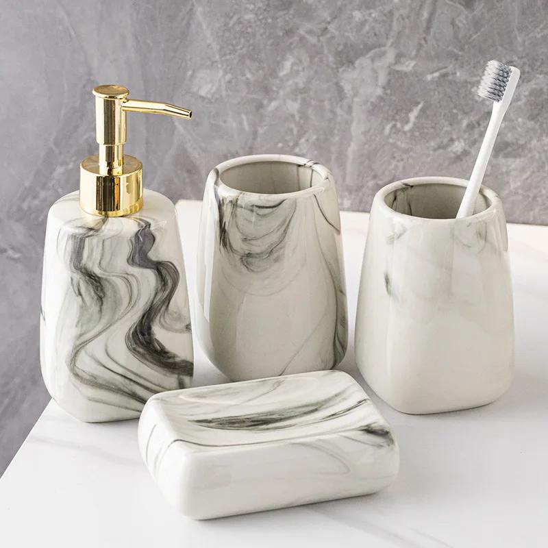 Ceramic Bathroom Wash Set Simple Bathroom Bathroom Four-piece Set Mouthwash Cup Toothbrush Cup Simple