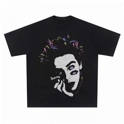 Street Loose and Versatile Short Sleeved T-shirt with Loose Style and Portrait Pattern Printed Harajuku Short Sleeved T-shirt