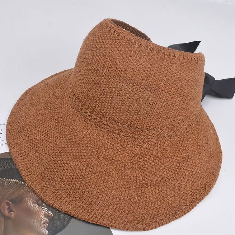 Neuer Gestrickter Leerer Zylinderhut Damen Sommer Sonnenschutz Schleife Großer Hut Strohhut Outdoor Sonnenhut
