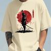 Men's Summer 100 Cotton Fashionable Casual Loose Japanese Samurai Pattern Printed Round Neck Short Sleeve T-shirt Top