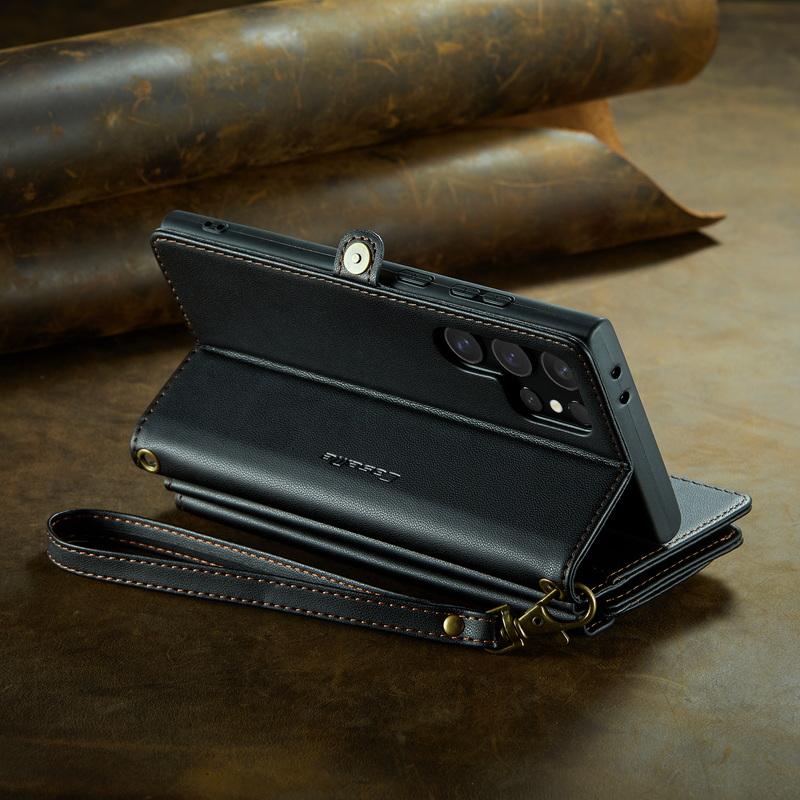 Luxury Leather Case For Samsung S24 FE S23 Ultra S22 S21 Plus S20 S25 A16 A17 A57 A55 A35 A54 A34 S26 Crossbody Lanyard Zipper Wallet Card Slot Cover