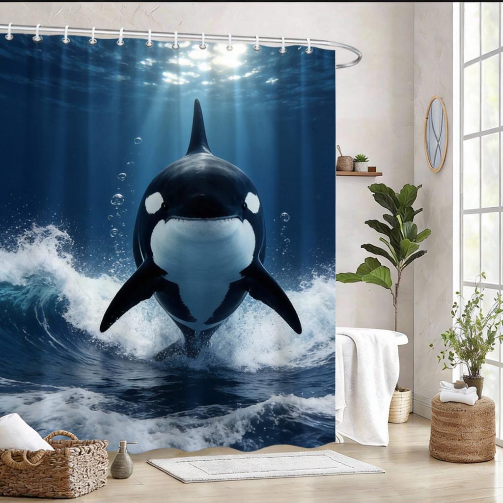 Shark Shower Curtain 180X180Cm – Realistic Great White Underwater Scene, Ocean Lover Bathroom Decor Gift, 12 Hooks