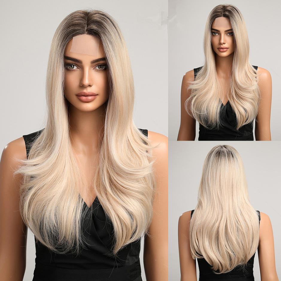 Blonde Unicorn Long Curly Hairline Lace Wigs Brown Blonde Ombre Synthetic Wigs for Black Women Body Wave Cosplay Daily Heat Resistant Lace Hair