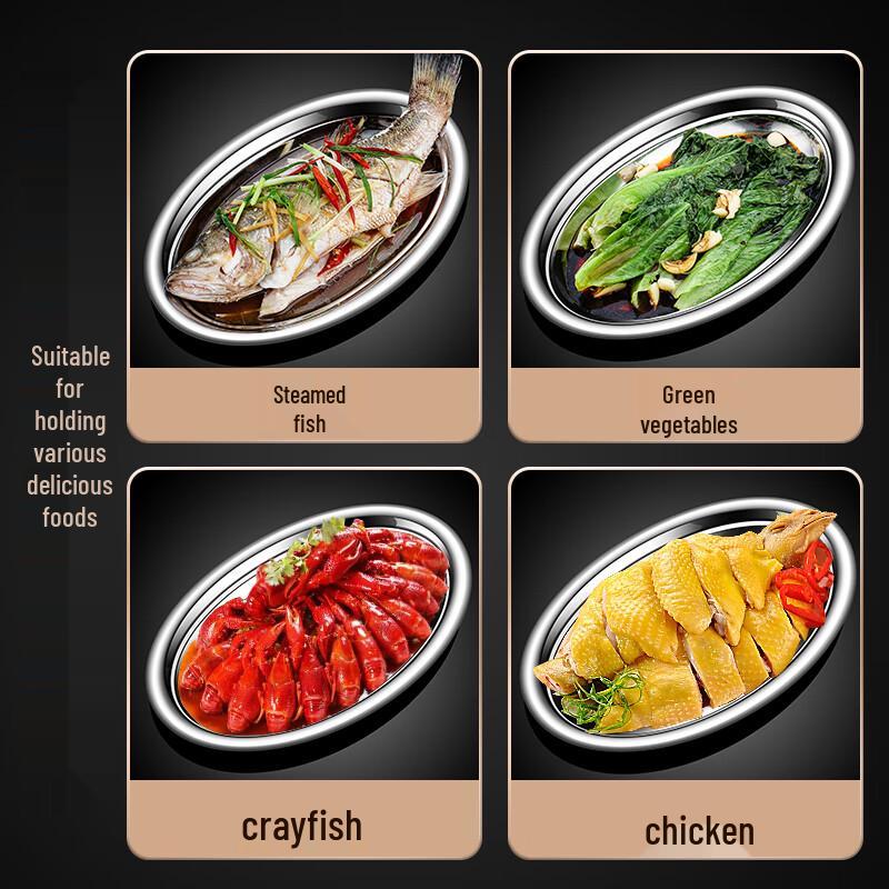 Oluoti 304 Stainless Steel Oval Serving Plate