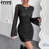 Women's Fashion Spring Fall Polka Dot Print Long Sleeve O-Neck High Waist Casual Dresses