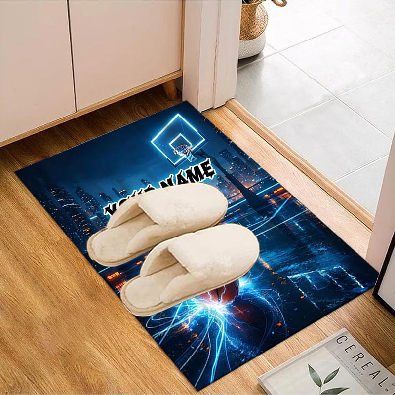 1PC Custom Name City Lights Basketball Court Theme Floor Mat Ideal for Living Room, Game Rooms, Office, Bedroom,Floor Mat Playful Design18