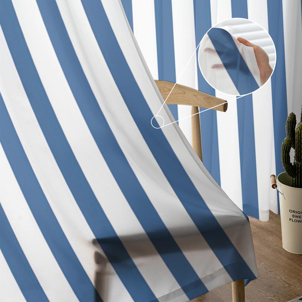 Witte Blauwe Strepen Geometrische Transparante Gordijnen Raamdecoratie Voor Keuken Woonkamer Slaapkamer Decoratie Moderne Tule Gordijnen