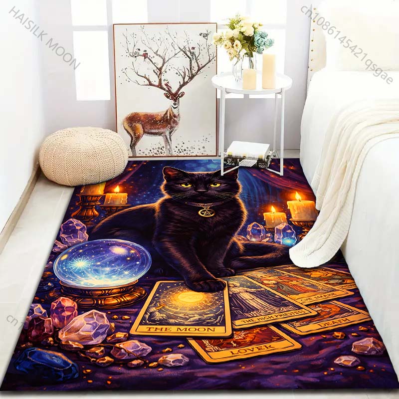 Mystical black cat with tarot cards Pattern Rug Carpets for Bedroom Living Room Sofa Mat Creative Door Mat Cloakroom Home Decor