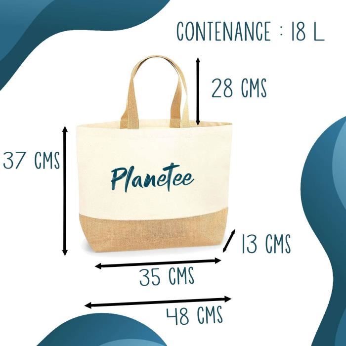 Tote bag / Cabas en jute - PLANETEE - Marthe Lettre Fleur - jute naturel - multicolore - Fabriqué en France