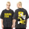 Summer Hot Sale Anmie Banana Fish Washed Vintage Graphic T-shirt Men Women Vintage Top Y2K Hip Hop Streetwear Oversized T-shirt