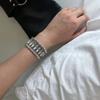 Geometric Wide Bangle Double Row Cuff Bracelet Classic Rhinestone Bracelets  For Women