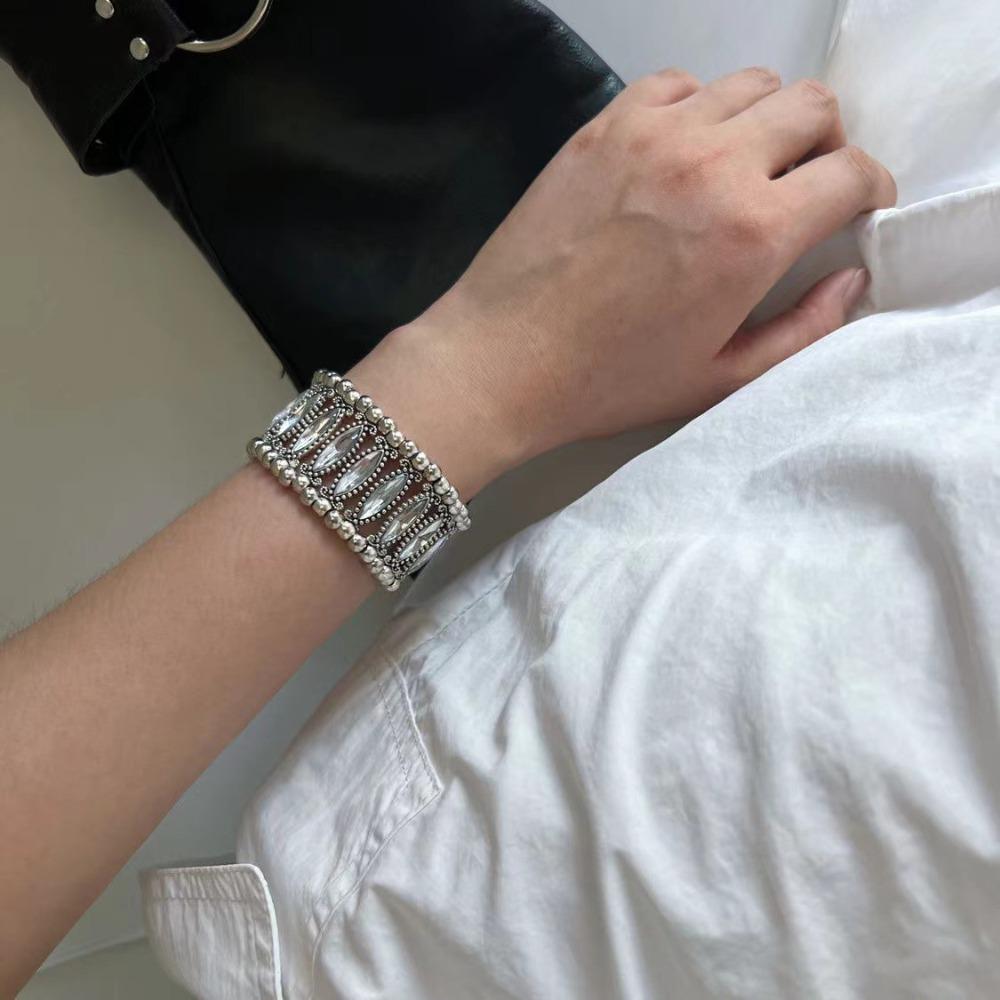 Geometric Wide Bangle Double Row Cuff Bracelet Classic Rhinestone Bracelets For Women