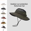 Unisex Wide Brim Mesh Sun Hat UV Protection Breathable Adjustable Chin Strap Outdoor Hiking Fishing Bucket Hat