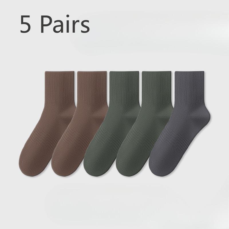 5 Pairs of Male Spring and Autumn Pure Cotton Deodorant Breathable 10A Bacteriostatic Waist Non Slip Sports Tube Socks