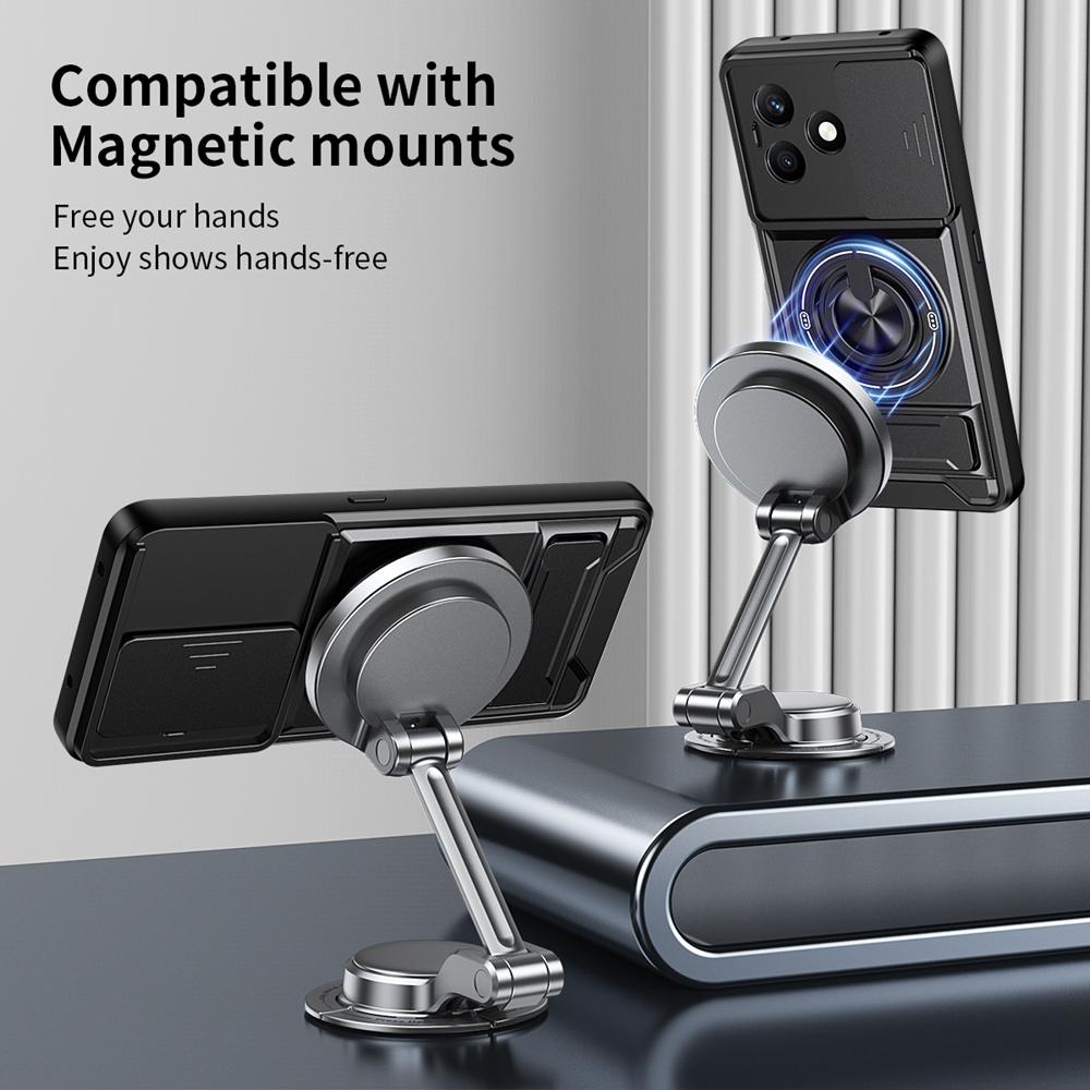 KEYSION Magnetic Phone Case for HONOR X8d Slide Camera Protection Upright Kickstand 360°Ring Shockproof Back Cover for Honor X8d