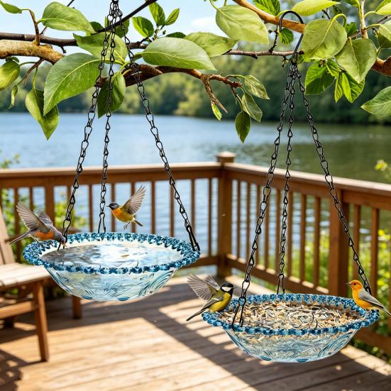Vogelfutterspender mit abnehmbarer Schale Hängendes Vogelbad S-Haken-Design Vogelwanne Duschwanne für Garten Balkon Terrasse