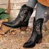Cowgirl Stiefeletten Damen Neuer Trend Slip On Bestickt Western Cowboy Botas Mujer Spitzzehen PU Lederstiefel Frau 43