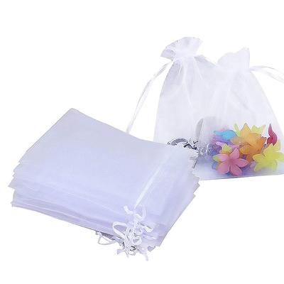 100 buc. pungi cadou din organza albe, 10x15cm, pungi cu șnur, pungă de organza pentru nuntă