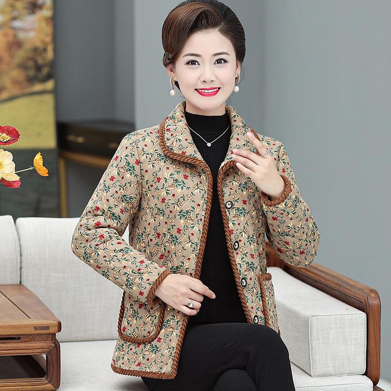 Middle-Aged Elderly Mothers Add Velvet Thicken Outerwear Warm Cotton-Padded Jacket Winter Loose Cotton Women Jacket