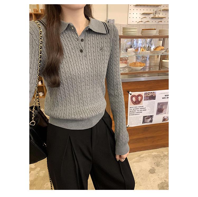 2026 Slimming Cable Knit Polo Collar Cardigan: Women's College Style Autumn/Winter Sweater