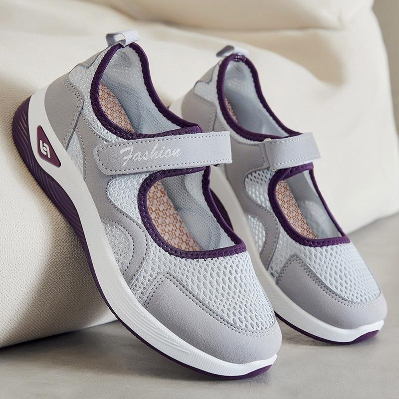 Shoes women's summer new walking shoes mesh breathable women's shoes middle-aged and elderly mother shoes Velcro single shoes