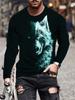 Autumn Daily Casual Men's Crewneck T-shirt Wolf Print Men's Long Sleeve T-shirt Outdoor Street Men's Fashion Long Sleeve T-shirt