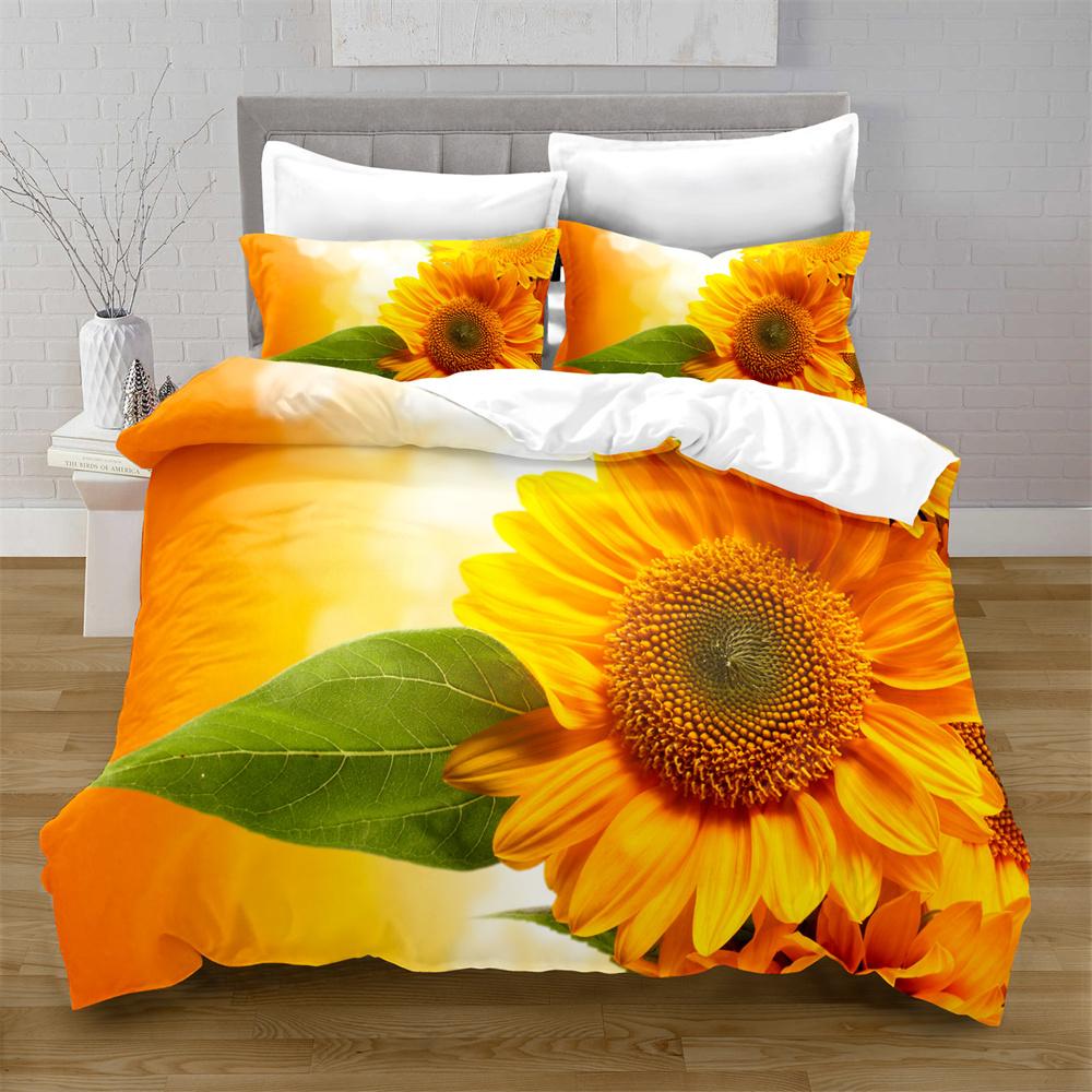 Sunflower Duvet Cover Set Yellow Floral Microfiber Bedding Botanical Print Quilt Cover Lush Field Design